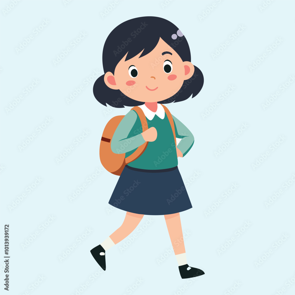 Cute little school Kid Girl with a backpack walking to school Cartoon Illustration Cute little school Kid Girl with a backpack walking to school Cartoon Illustration