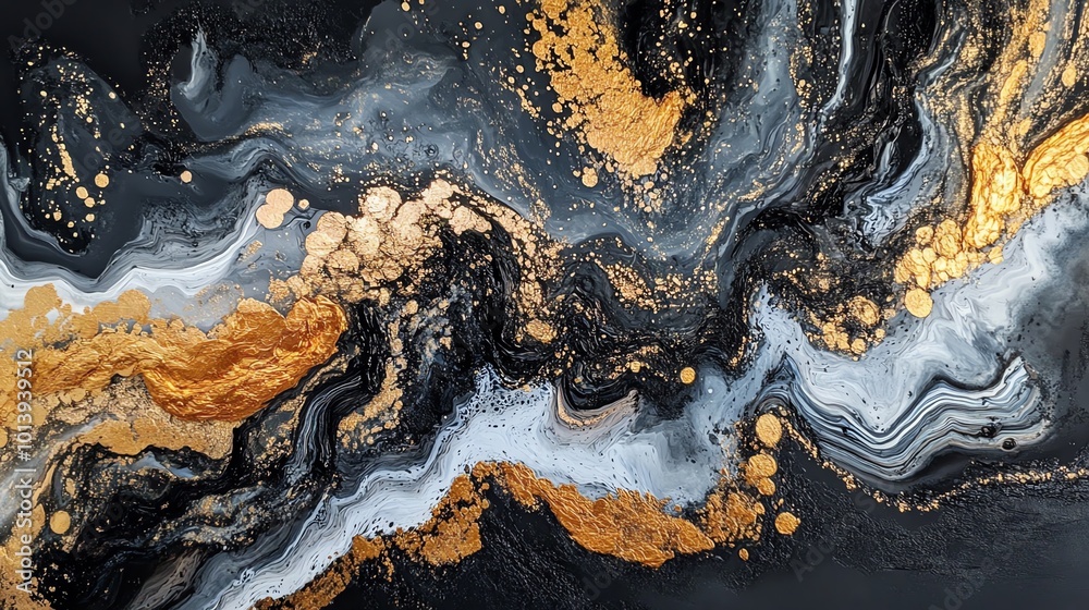 Fototapeta premium Abstract black and gold marble texture design for creative projects.