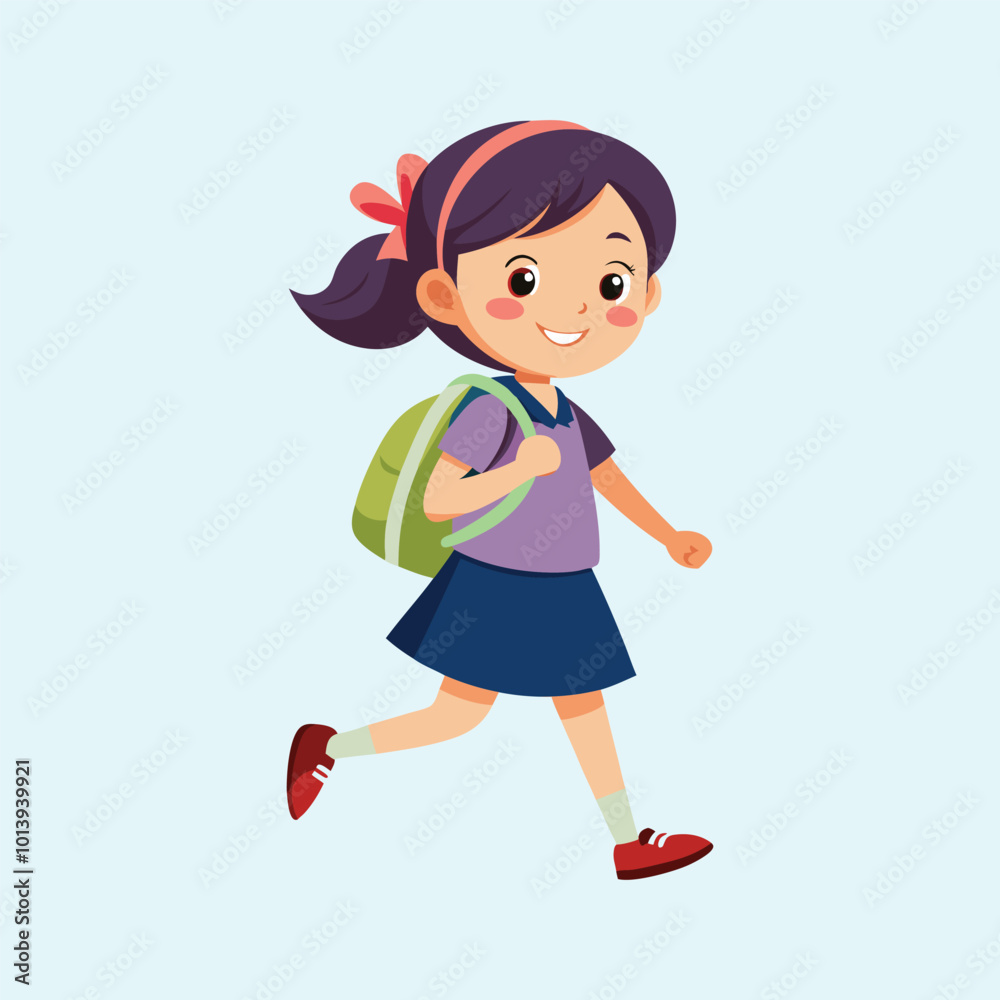 Cute little school Kid Girl with a backpack walking to school Cartoon Illustration Cute little school Kid Girl with a backpack walking to school Cartoon Illustration
