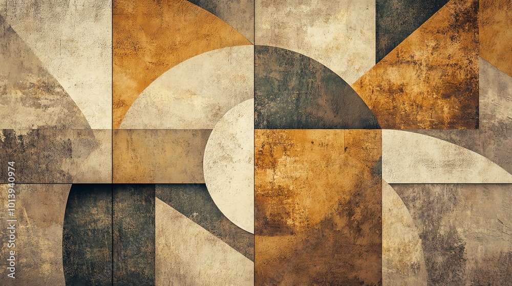 Fototapeta premium Abstract geometric patterns with earthy tones and textures, suitable for various designs.