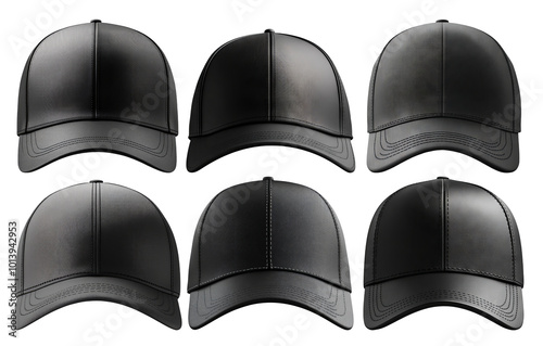 Black baseball caps with structured design isolated on transparent background photo