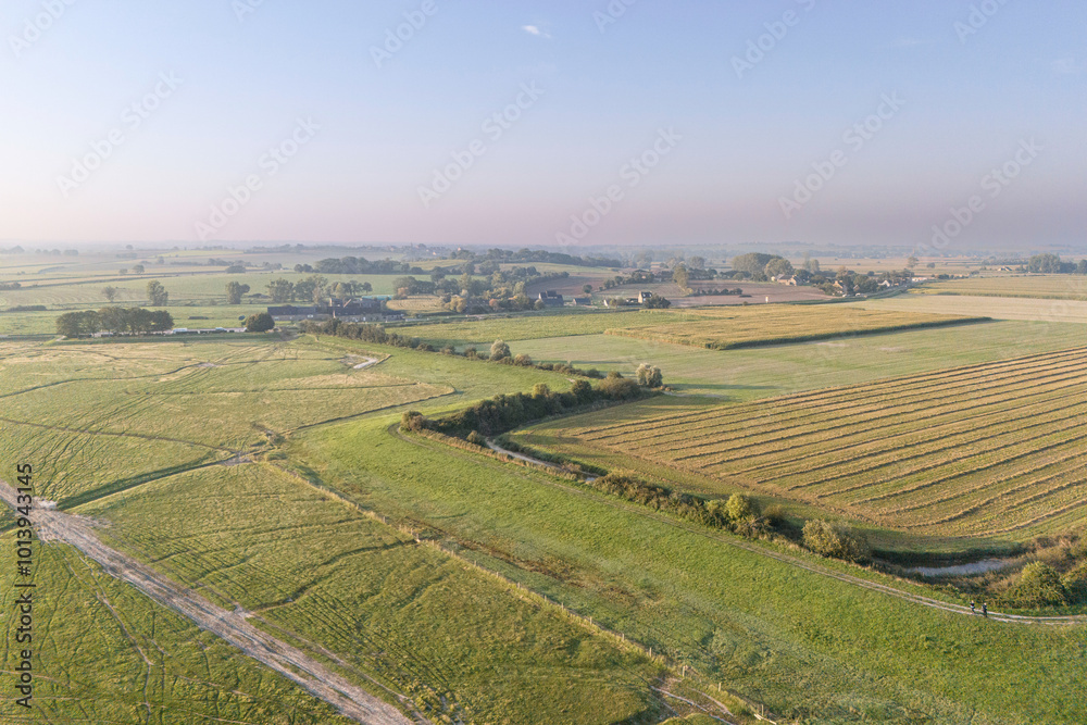 Fototapeta premium Salt meadow and field in front of Mont Saint Michel in Normandy, France