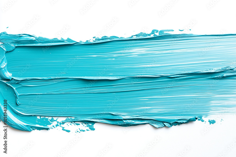 Stretched Horizontal Stroke of Thick Turquoise Paint Isolated on White Background Stretched Horizontal Stroke of Thick Turquoise Paint Isolated on White Background