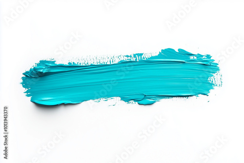 Stretched Horizontal Stroke of Thick Turquoise Paint Isolated on White Background