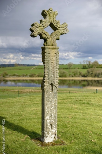 Cross in St. Mary's Augustinian Priory, Augustinian Monastery St. Mary, Devenish Island, Lough Erne, Fermanagh County, Northern Ireland, Great Britain photo