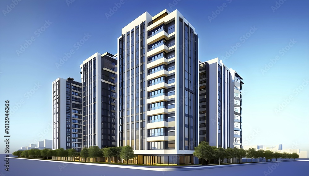 Three dimensional rendering of Modern high-rise building, AI generated Three dimensional rendering of Modern high-rise building, AI generated