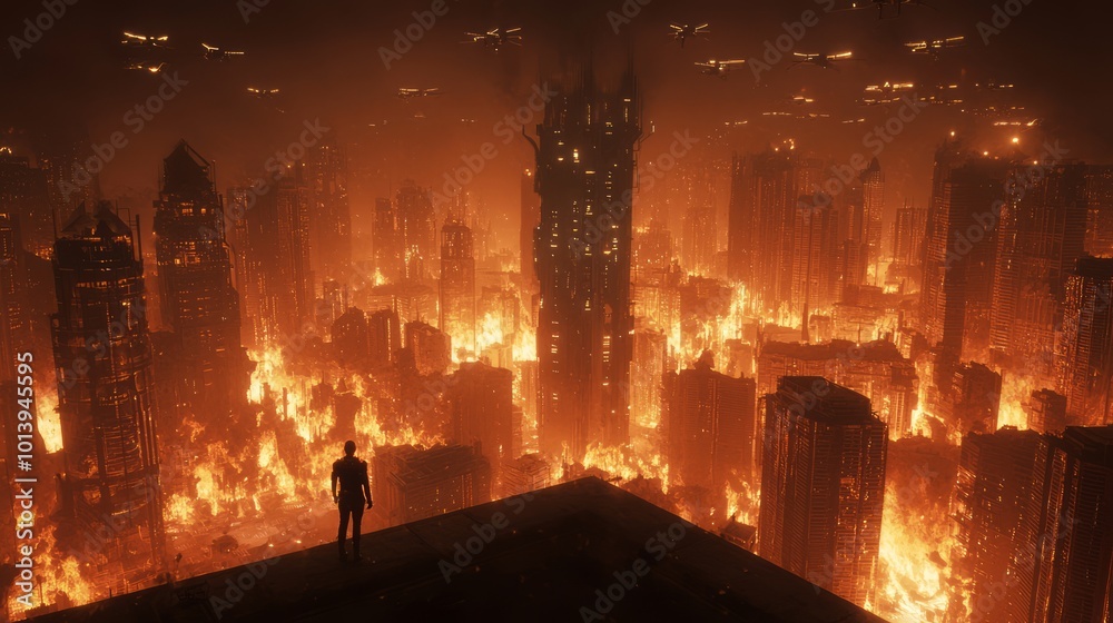 Echoes of Destruction: Solitary Figure in Hostile AI Dystopia Concept Art Echoes of Destruction: Solitary Figure in Hostile AI Dystopia Concept Art