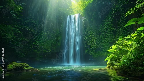 beautiful waterfall in the forest, Generative AI