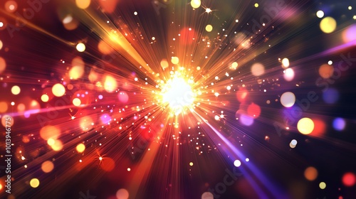 Colorful light burst with shimmering particles on a dark background. photo