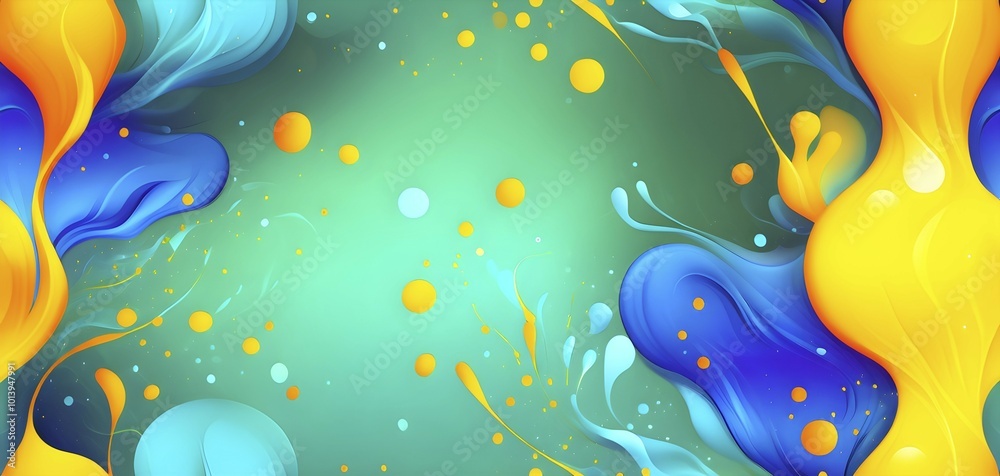 Abstract wallpaper with colorful blobs and liquid shapes on a green background, AI generated Abstract wallpaper with colorful blobs and liquid shapes on a green background, AI generated