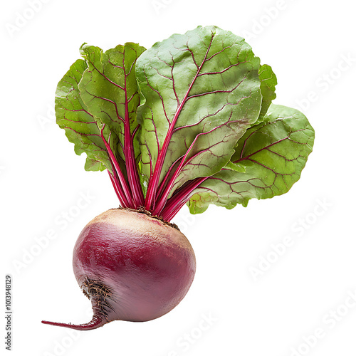 A beetroot with its leaves attached isolated on transparent background.