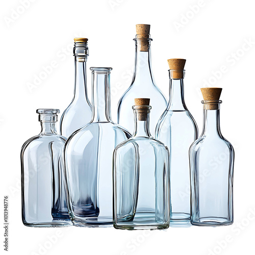 A clear glass bottle isolated on transparent background.