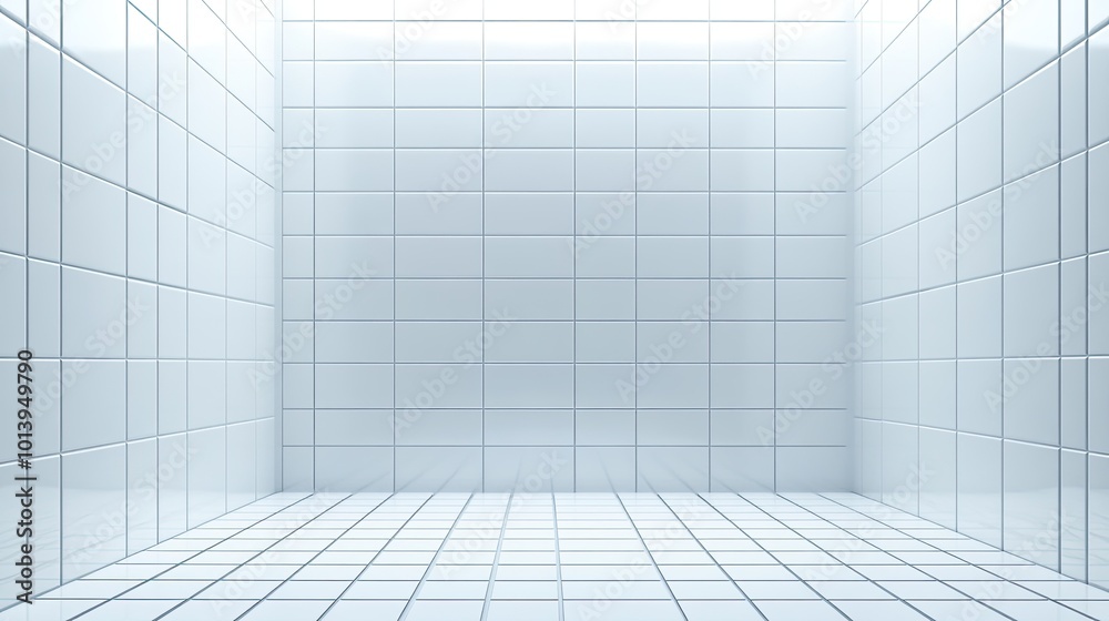 Bright and Clean Empty Room with White Tiles Bright and Clean Empty Room with White Tiles