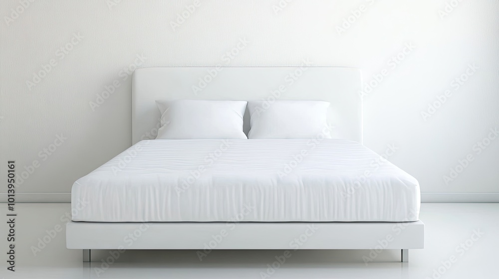 Minimalist White Bed in Modern Bedroom Setting Minimalist White Bed in Modern Bedroom Setting