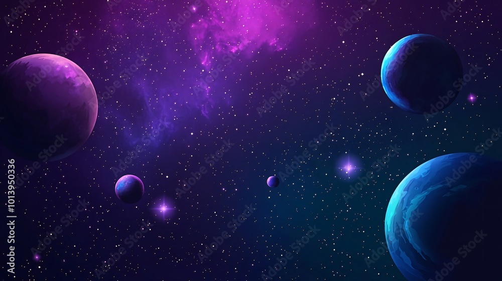 Fototapeta premium A beautiful view of space with a nebula in the background and planets in the foreground.