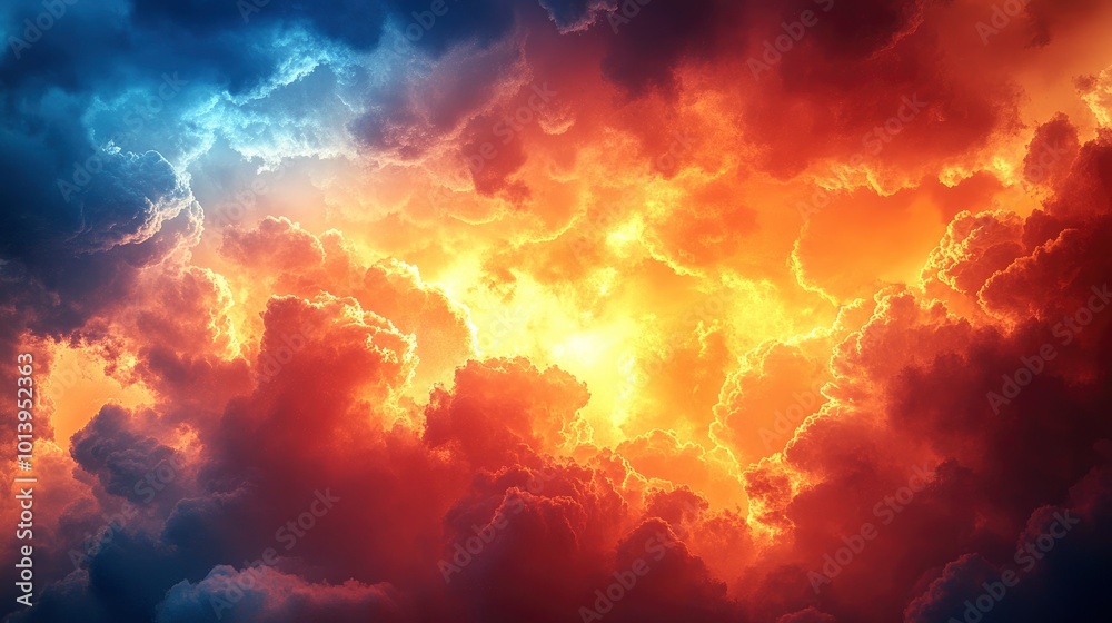 Dramatic Sky with Fiery Clouds and Sunlight Breaking Through Dramatic Sky with Fiery Clouds and Sunlight Breaking Through