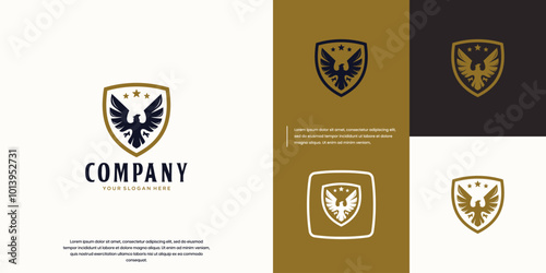 defense emblem with eagle silhouette, elegant and luxurious style, logo design illustration.