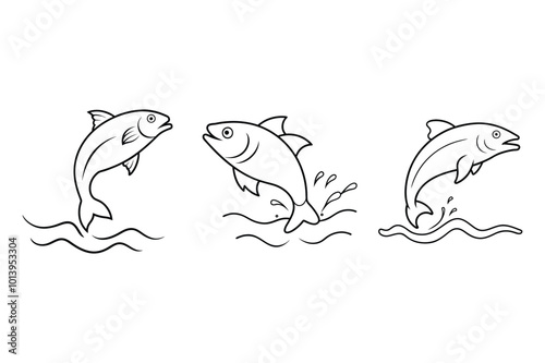 Fish Set Line Art Vector Illustration