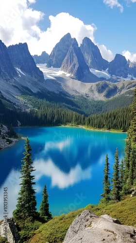 Turquoise Lake Surrounded by Majestic Mountains