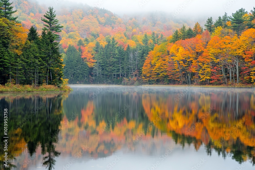 Fototapeta premium Autumn Reflections on a Tranquil Lake