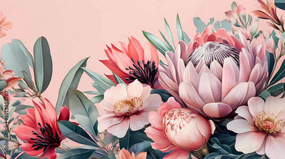 Naklejka premium Vintage botanical flower bunch. beautiful fantasy vintage wallpaper botanical flower bunch,vintage motif for floral print digital background. Pastel Drawing. Illustration