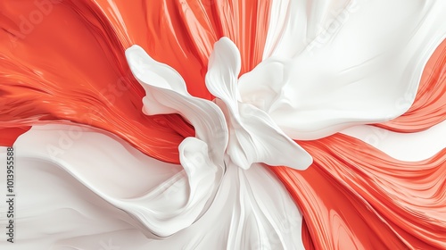 A vibrant abstract composition showcasing a dynamic swirl of orange and white textures, ideal for artistic and modern designs.