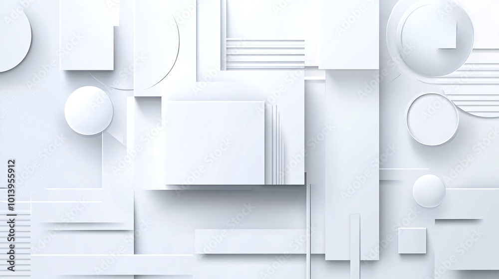 Abstract white geometric background with circles, squares, and rectangles. Abstract white geometric background with circles, squares, and rectangles.