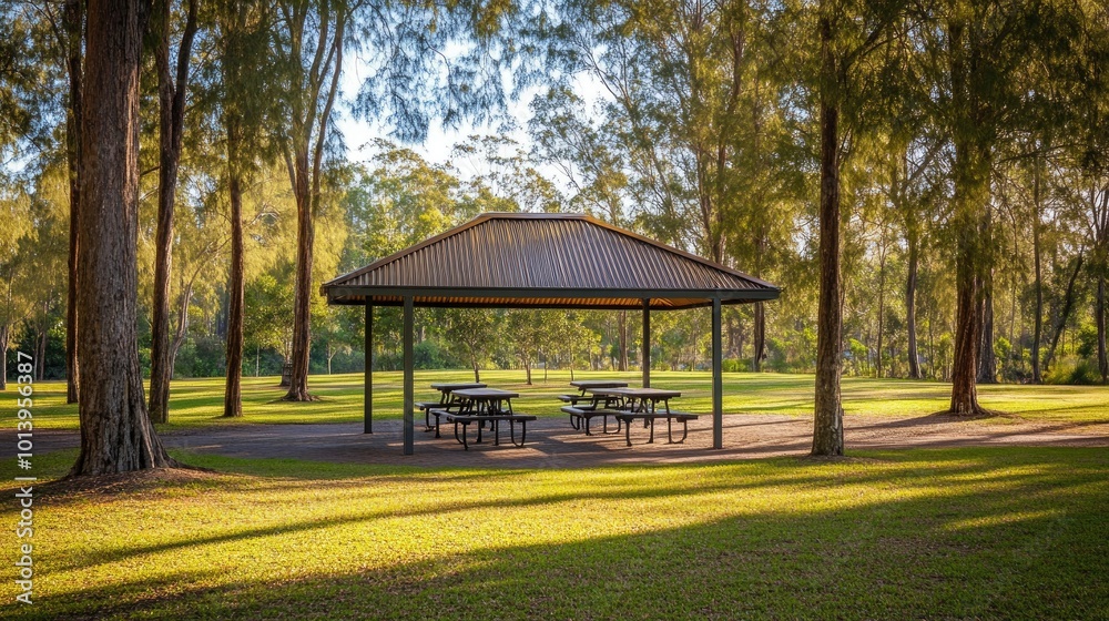 Serene Pavilion in a Park Surrounded by Nature Serene Pavilion in a Park Surrounded by Nature