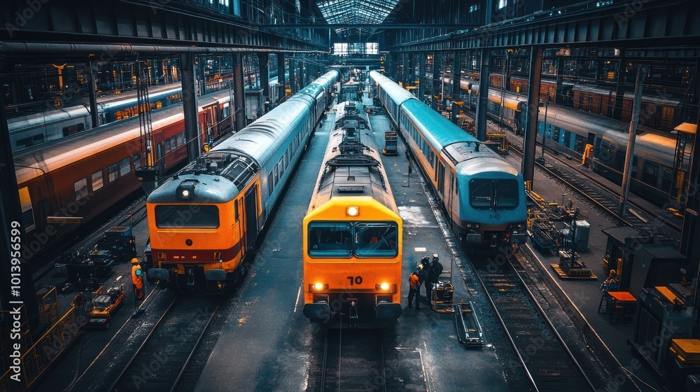 Train Station with Multiple Trains Train Station with Multiple Trains