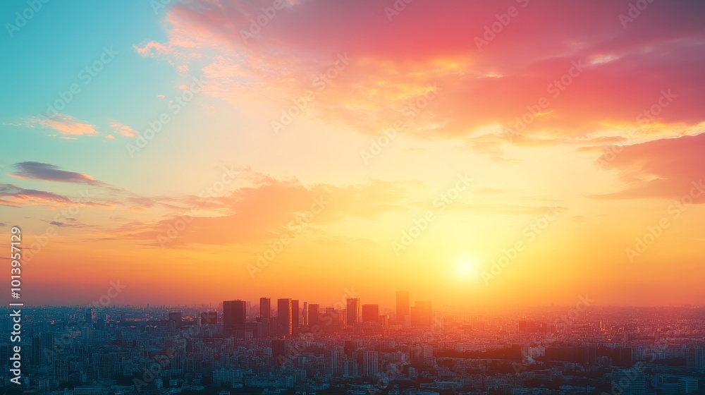 A vibrant sunset over a city skyline, showcasing beautiful colors and a serene atmosphere. A vibrant sunset over a city skyline, showcasing beautiful colors and a serene atmosphere.