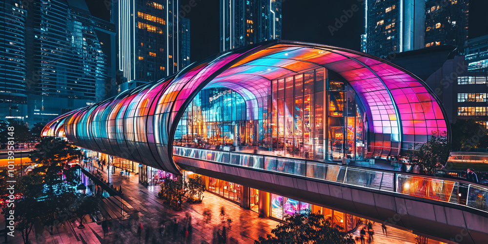 Fototapeta premium Railway Station, decorated with lights