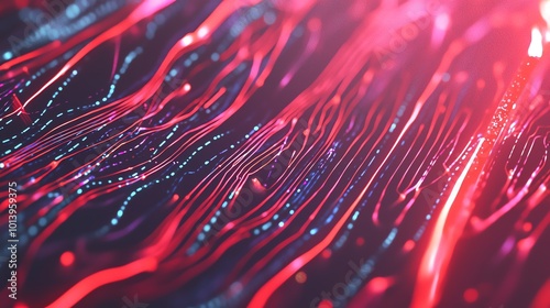 Vibrant abstract visual featuring lines of light in red and blue tones, creating a dynamic and modern background.