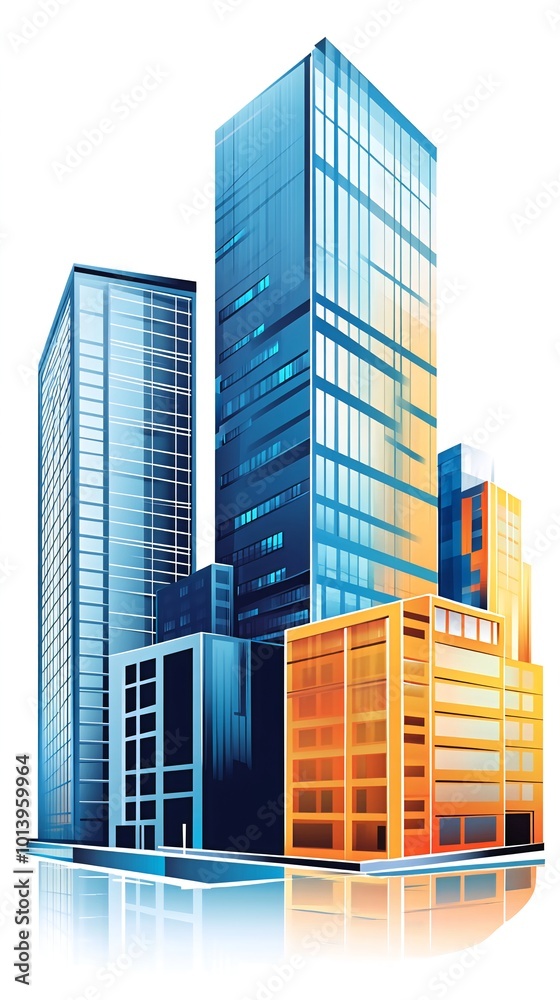 Modern city skyline with high-rise buildings reflecting in water. Modern city skyline with high-rise buildings reflecting in water.