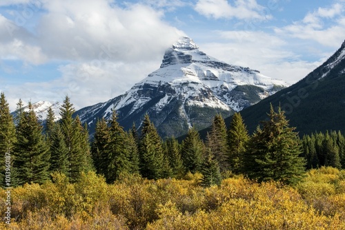 Mount Pilot with snow, Bow Valley Parkway, Banff National Park, Canadian Rockies, Alberta Province, Canada, North America photo