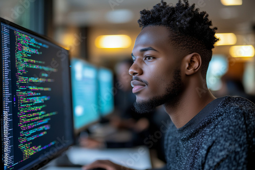 Focused Programmer Working on Code at Desk