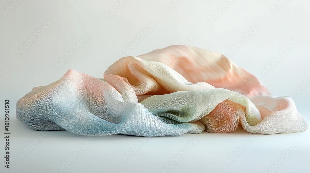 Softly folded sari in pastel tones, resting on a clean neutral backdrop, focusing on its delicate textures. Softly folded sari in pastel tones, resting on a clean neutral backdrop, focusing on its delicate textures.