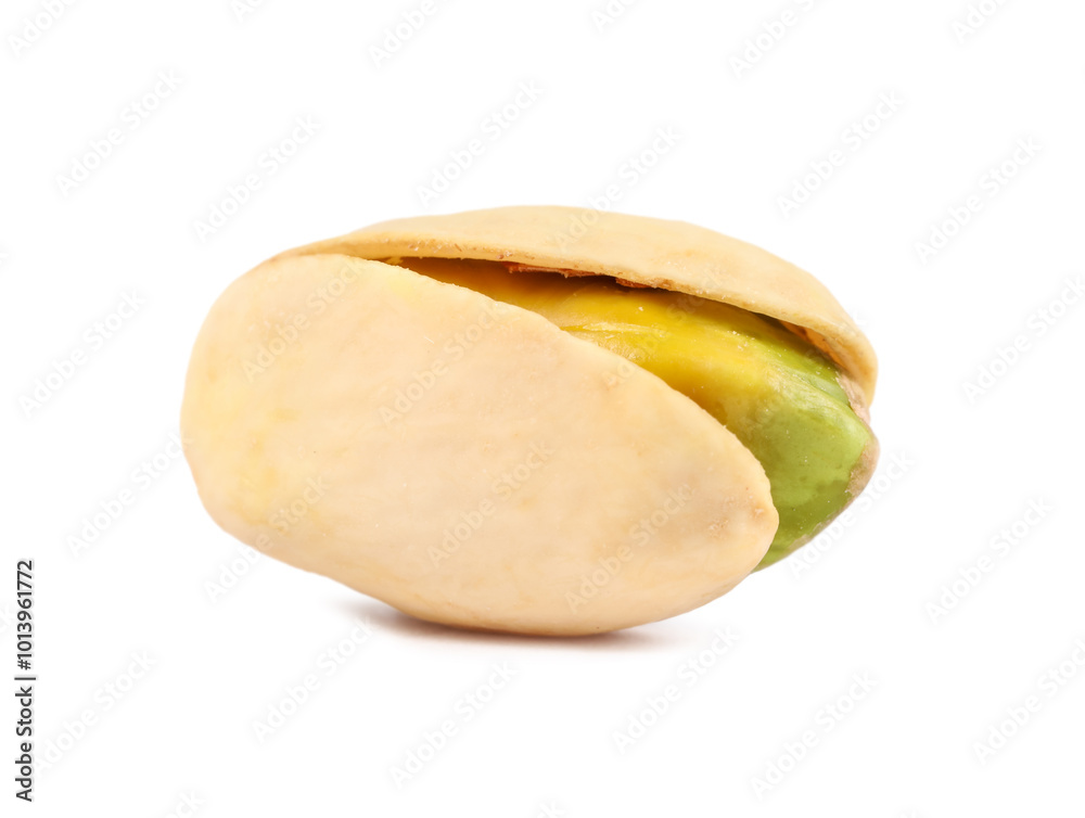 One tasty pistachio nut isolated on white One tasty pistachio nut isolated on white