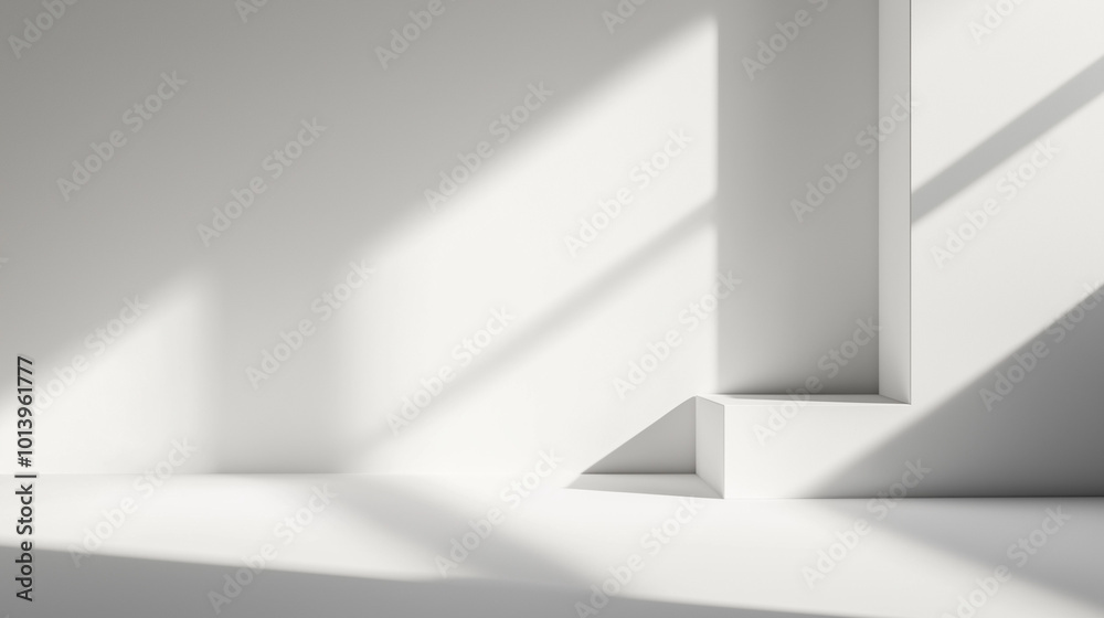 Minimalist clean white backgrounds with geometric shapes, textures, and natural lighting Minimalist clean white backgrounds with geometric shapes, textures, and natural lighting