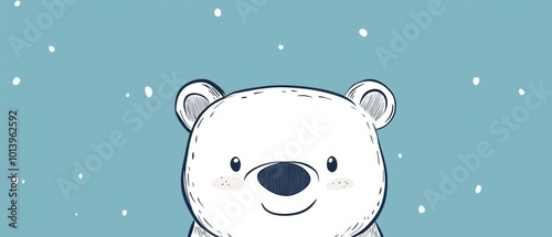 Cute Cartoon Baby Polar Bear on Blue Background photo