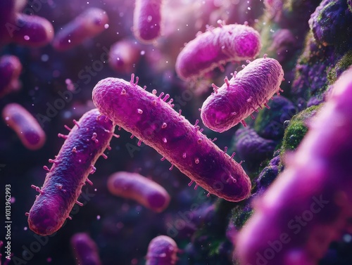 abstract biological background showcasing microbiome organisms with a focus on lactic acid bacteria representing health and wellness in a visually engaging manner photo