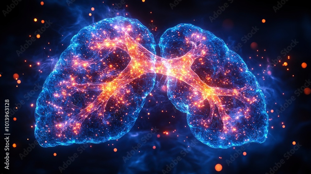 Glowing Human Lungs with Sparkles and Bokeh Effect