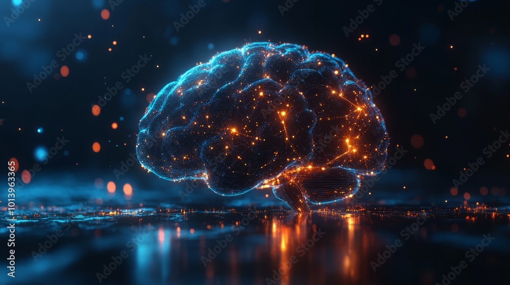 x-ray of human brain with neon lights