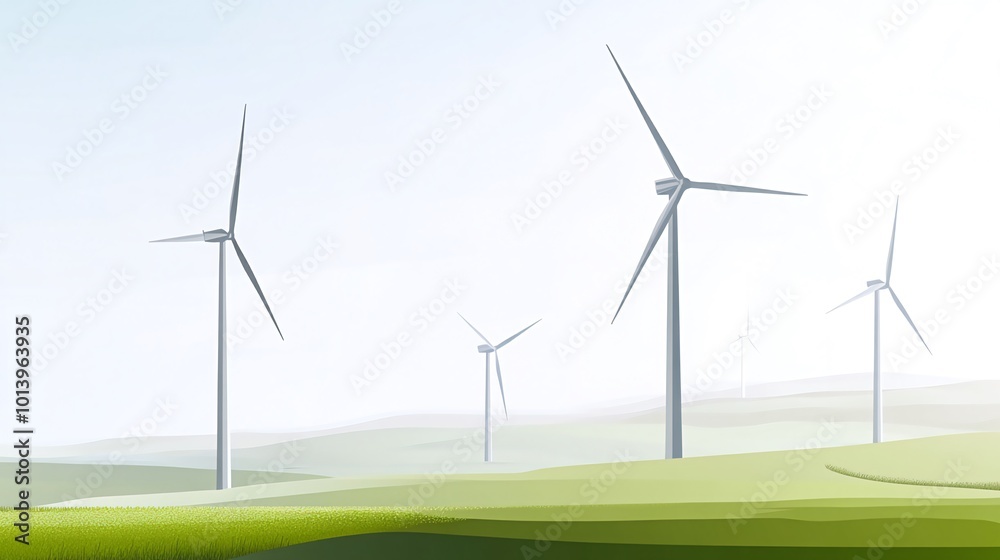Wind turbines stand tall in a grassy field, generating clean energy. Wind turbines stand tall in a grassy field, generating clean energy.