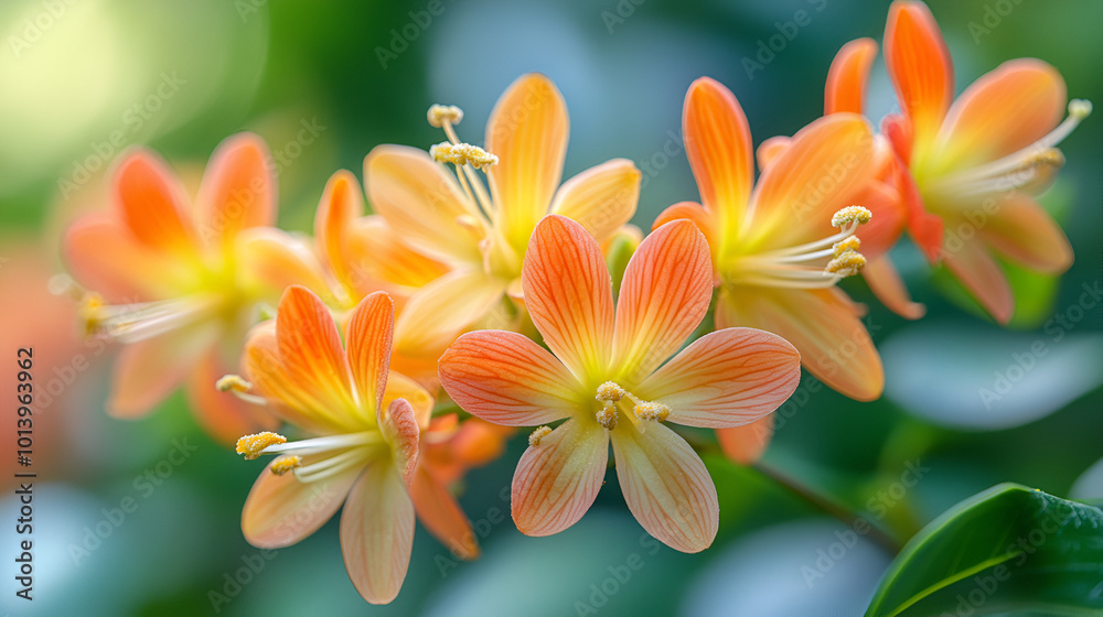 Fototapeta premium Delicate orange and yellow flowers blooming in a lush garden during springtime