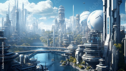 a futuristic city skyline, filled with skyscrapers, flying vehicles, and advanced technology (1)