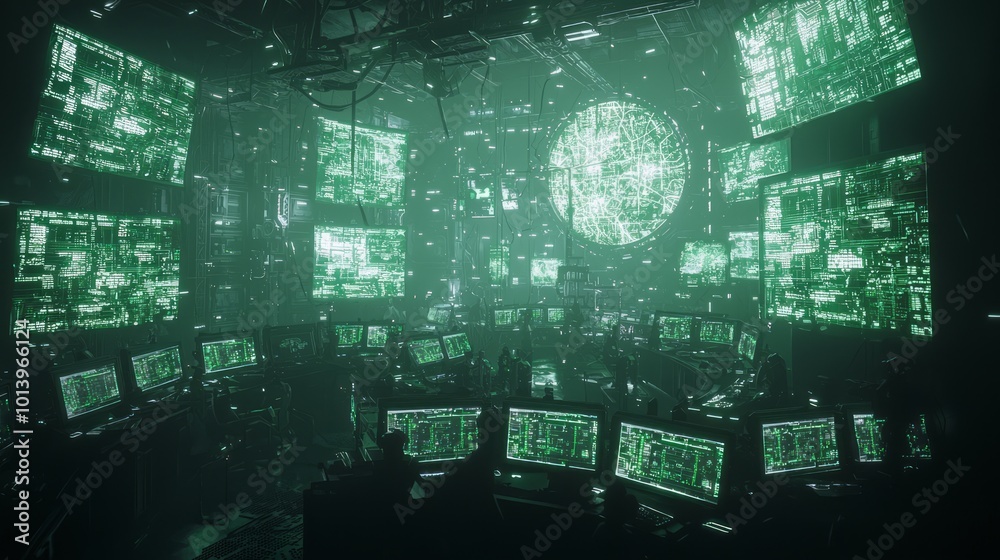 Surveillance State Command Center - A Dystopian AI Futuristic Concept Art