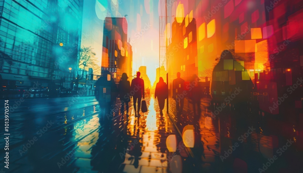 Fototapeta premium Brainstorming and collaboration with dynamic scenes, creative and interactive, Urban, Bright hues, Photograph, Teamwork