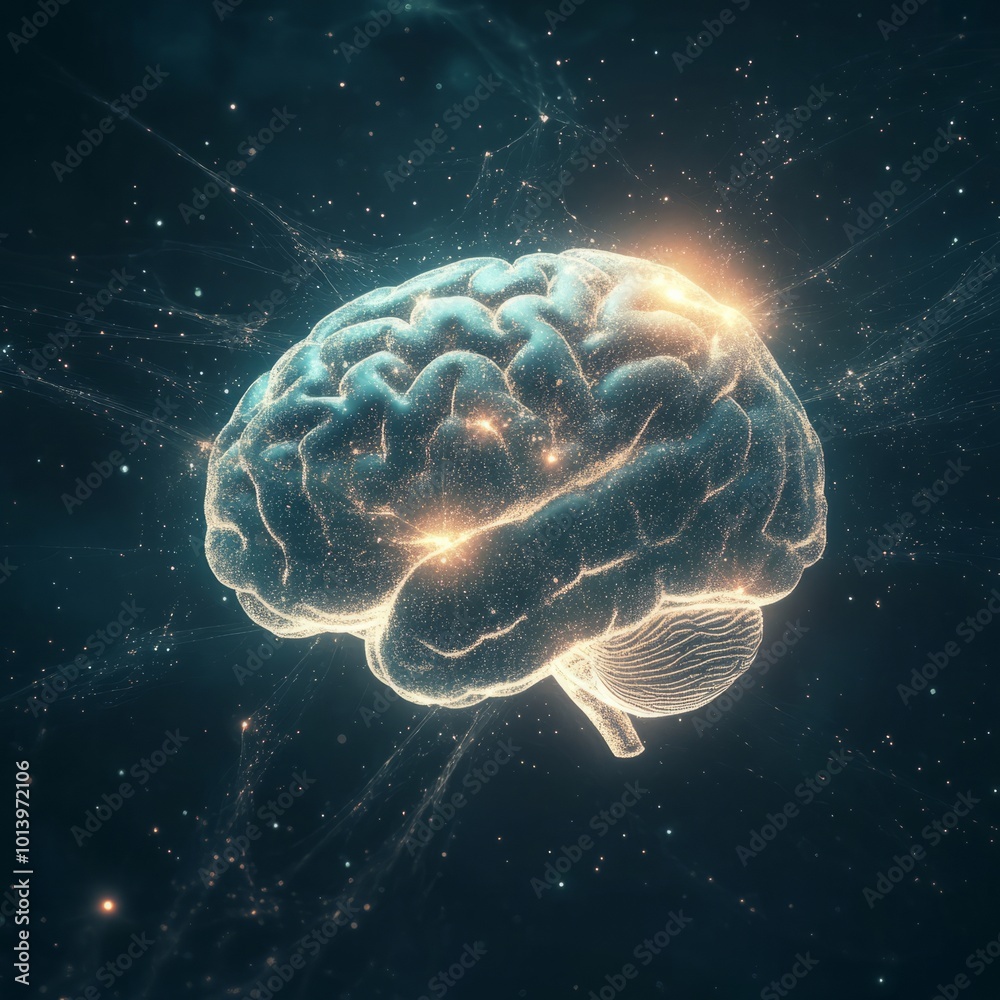 Obraz premium A human brain with delicate light rays