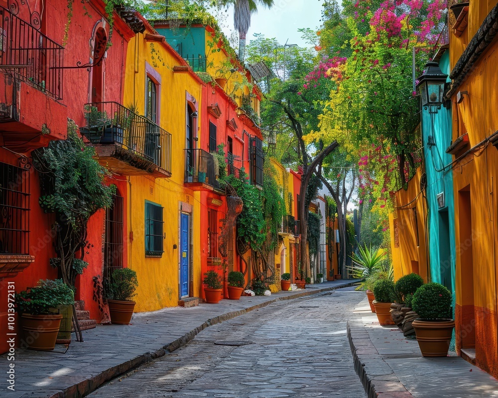 Fototapeta premium Foreign language learning with vibrant scenes, educational and enriching, Urban, Bright hues, Photograph, Linguistic exploration