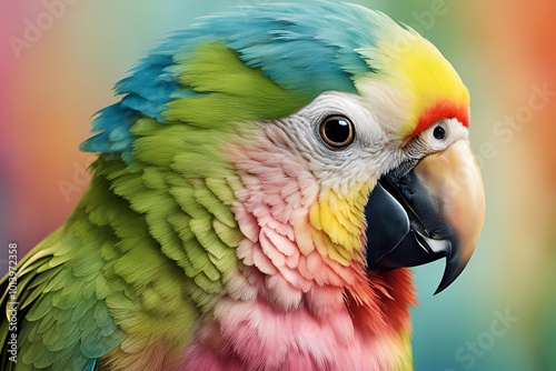 Close-up portrait of a vibrant parakeet